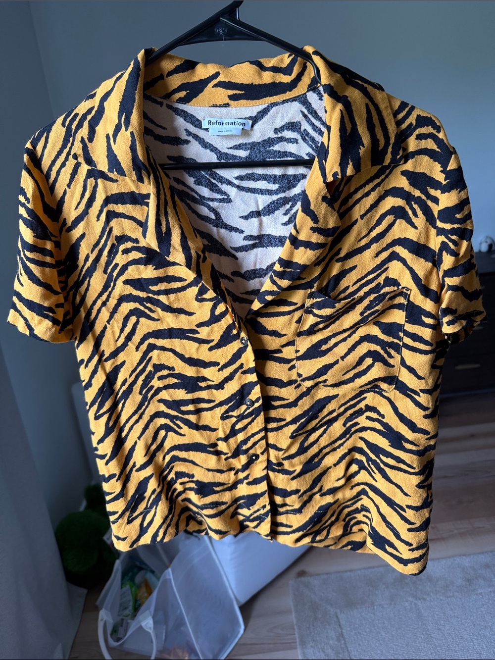 Reformation | Tiger-Stripe Camp Shirt | size Medium